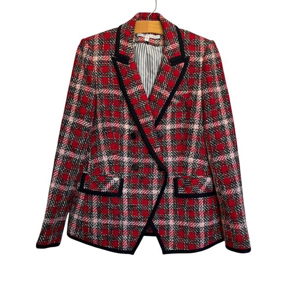 Veronica Beard Harriet Plaid Tweed Double-Breasted Blazer Dickey Jacket Size 8